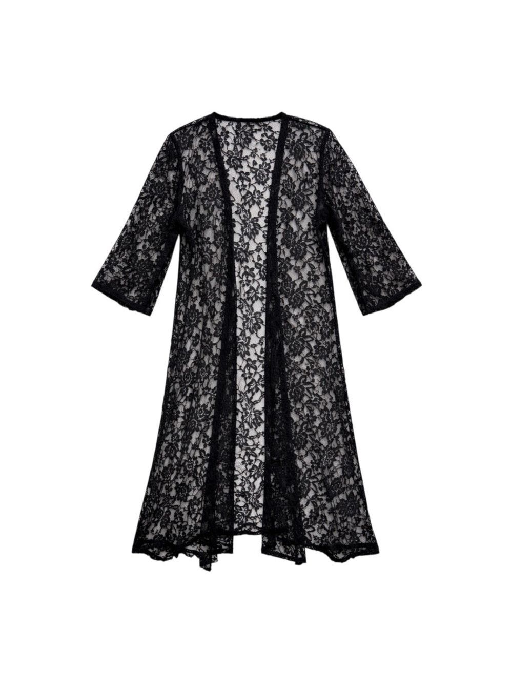 Mauve Black Floral Lace Maxi Kimono Cardigan Open Front NWT Women’s Size Small